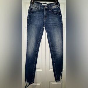 KanCan Mid Rise Skinny Ankle Jeans Distressed Hem Stretch Denim Size 27